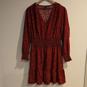 SHEIN Red and Black Polka Dot Long Sleeve Dress